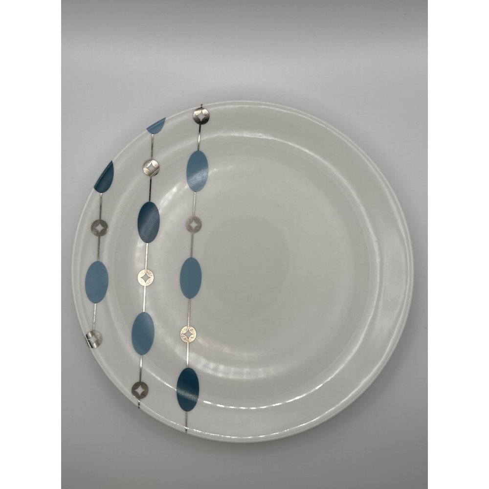 Set of 6 Pier 1 Porcelain Blue Beaded Garland 7.75 inch Plates FLAW